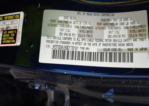 2009 Mazda Cx-9 Touring from USA, damaged, VIN JM3TB28V890178181